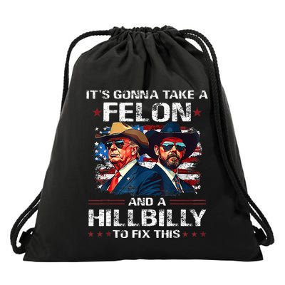 Trump 2024 Vance 2028 Funny Felon Hillbilly Fix Drawstring Bag