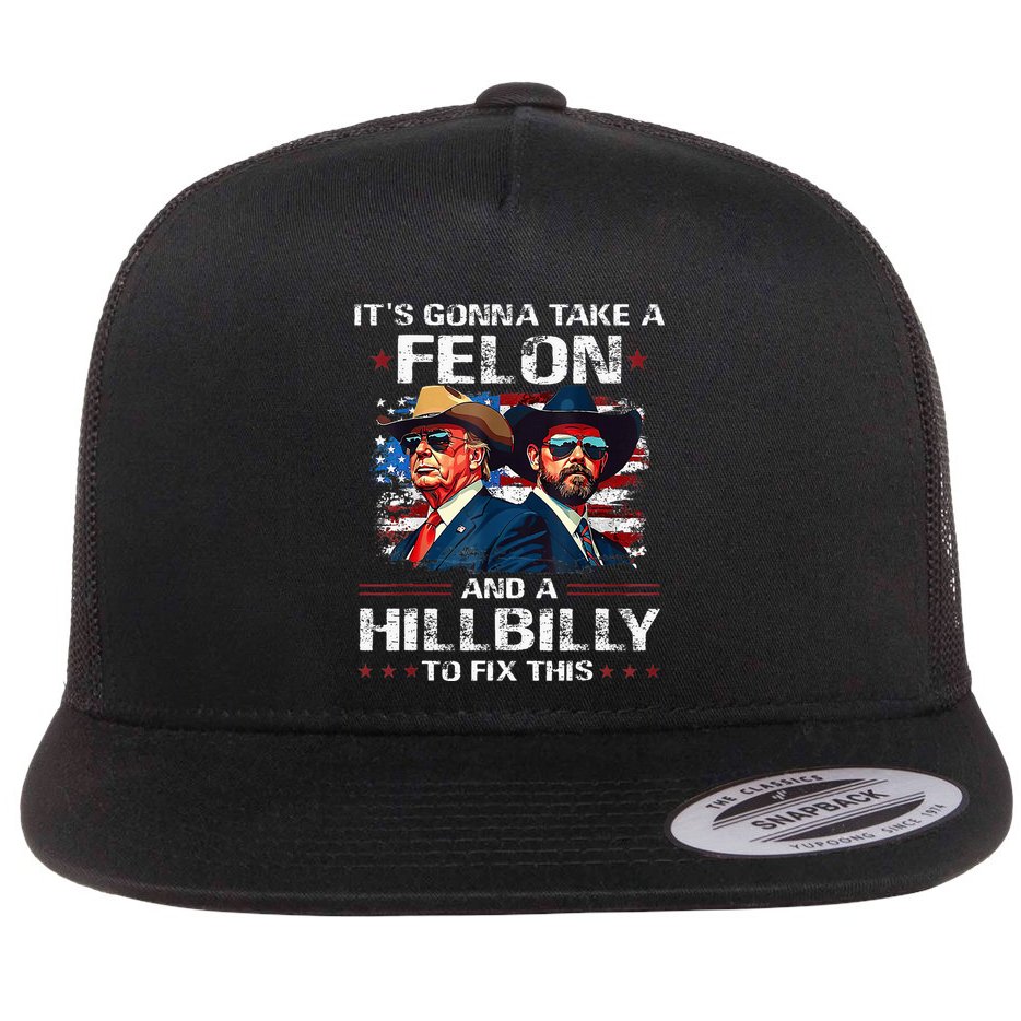 Trump 2024 Vance 2028 Funny Felon Hillbilly Fix Flat Bill Trucker Hat