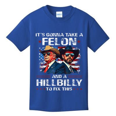 Trump 2024 Vance 2028 Funny Felon Hillbilly Fix Kids T-Shirt