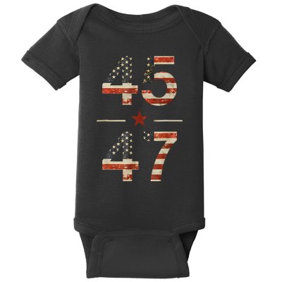 Trump 2024 Vintage 45 47 America Flag Baby Bodysuit