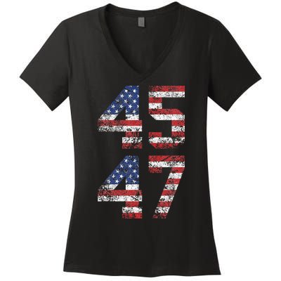 Trump 2024 Vintage Classic Fit Crew Neck Black Adult Women's V-Neck T-Shirt