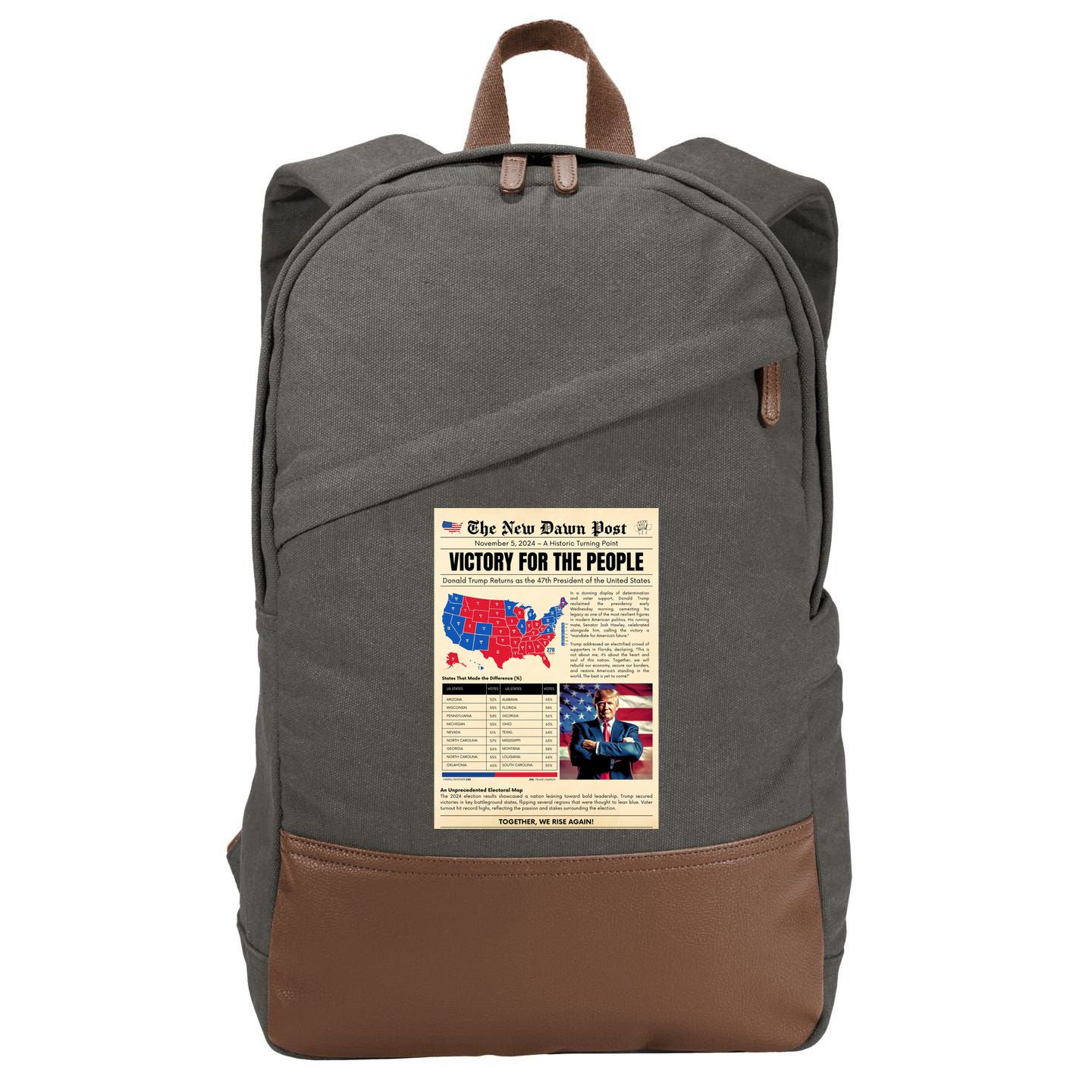 Trump 2025 Victory News Paper Cotton Canvas Backpack