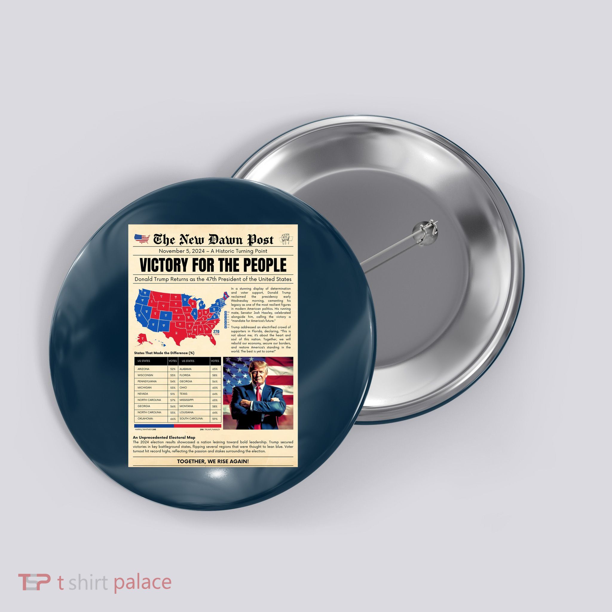 Trump 2025 Victory News Paper Button