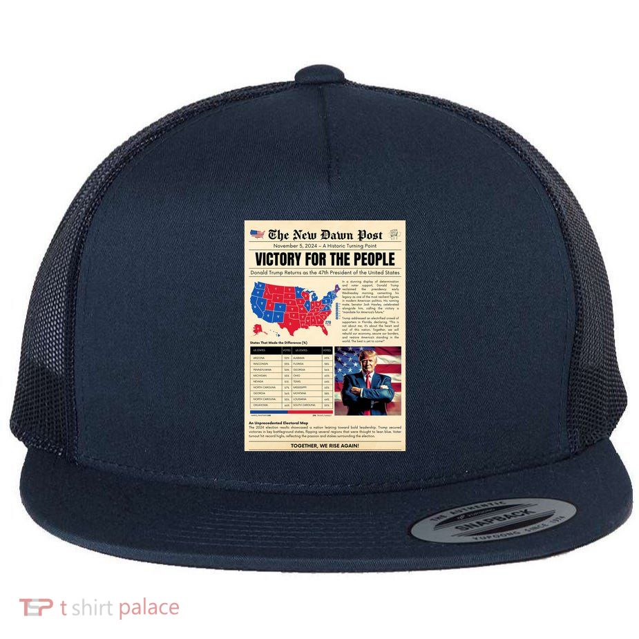 Trump 2025 Victory News Paper Flat Bill Trucker Hat