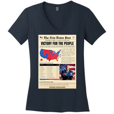 Trump 2025 Victory News Paper Women's V-Neck T-Shirt