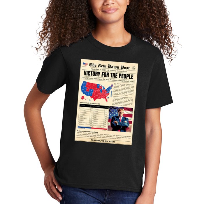 Trump 2025 Victory News Paper Kids T-Shirt