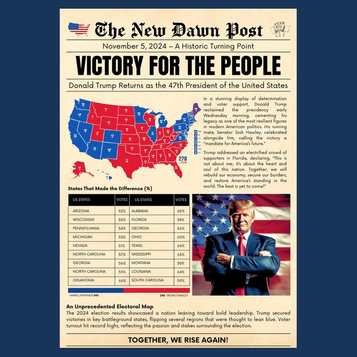 Trump 2025 Victory News Paper Kids T-Shirt