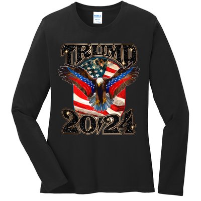 Trump 2024 Vintage American Bald Eagle Ladies Long Sleeve Shirt