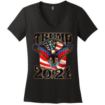 Trump 2024 Vintage American Bald Eagle Women's V-Neck T-Shirt