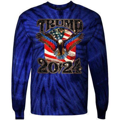 Trump 2024 Vintage American Bald Eagle Tie-Dye Long Sleeve Shirt