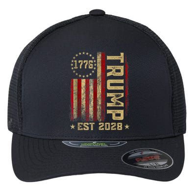 Trump 2028 Vote Donald Trump America US Flag Vintage Flexfit Unipanel Trucker Cap