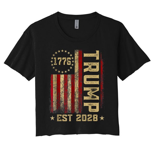 Trump 2028 Vote Donald Trump America US Flag Vintage Crop Top