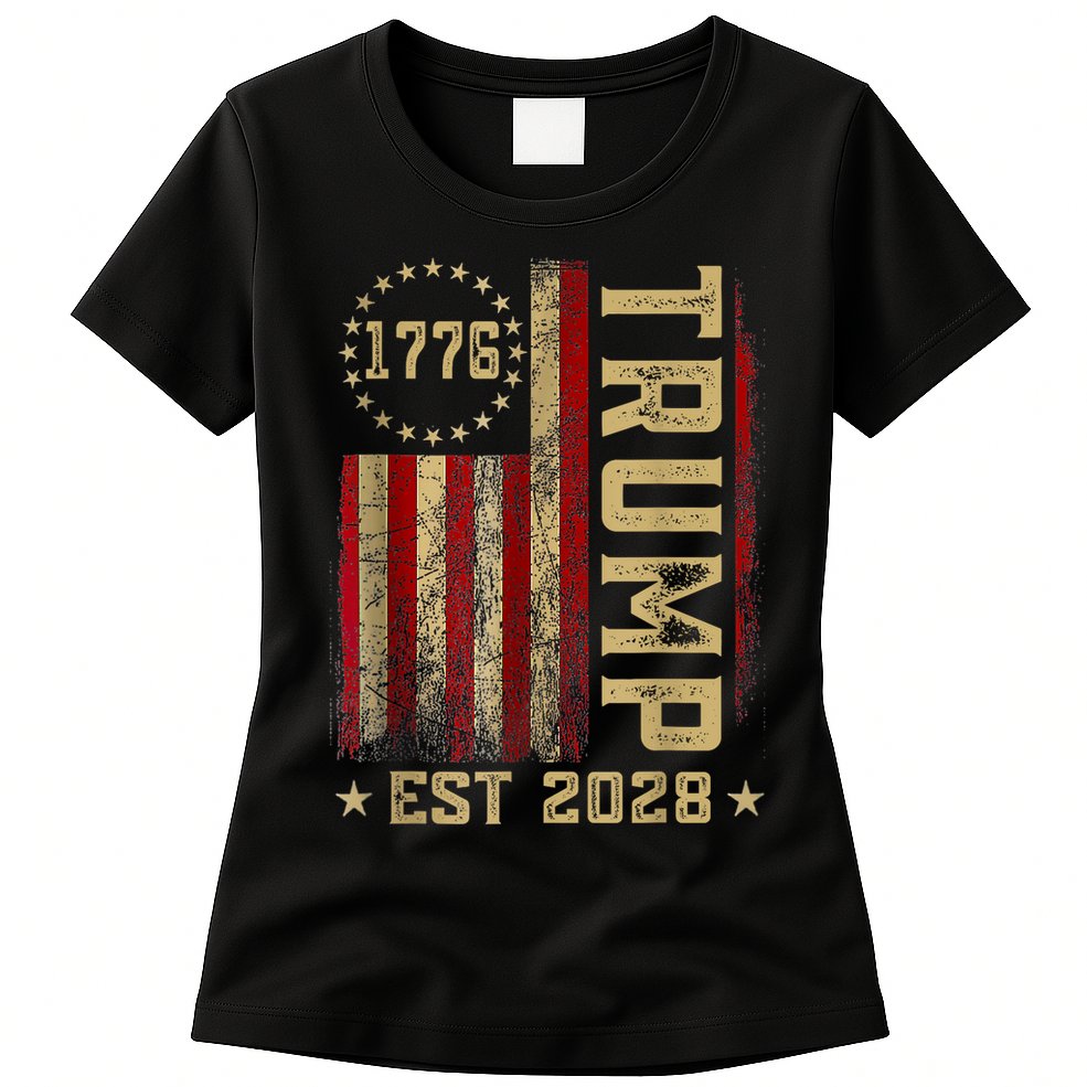 Trump 2028 Vote Donald Trump America US Flag Vintage Womens T-Shirt