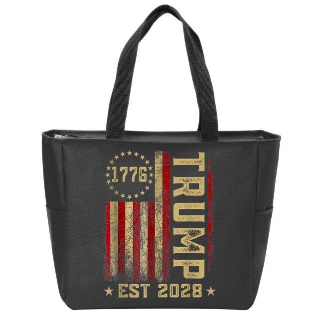Trump 2028 Vote Donald Trump America US Flag Vintage Zip Tote Bag