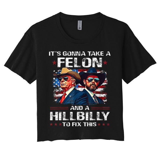 Trump 2024 Vance 2028 Funny Felon Hillbilly Fix Crop Top