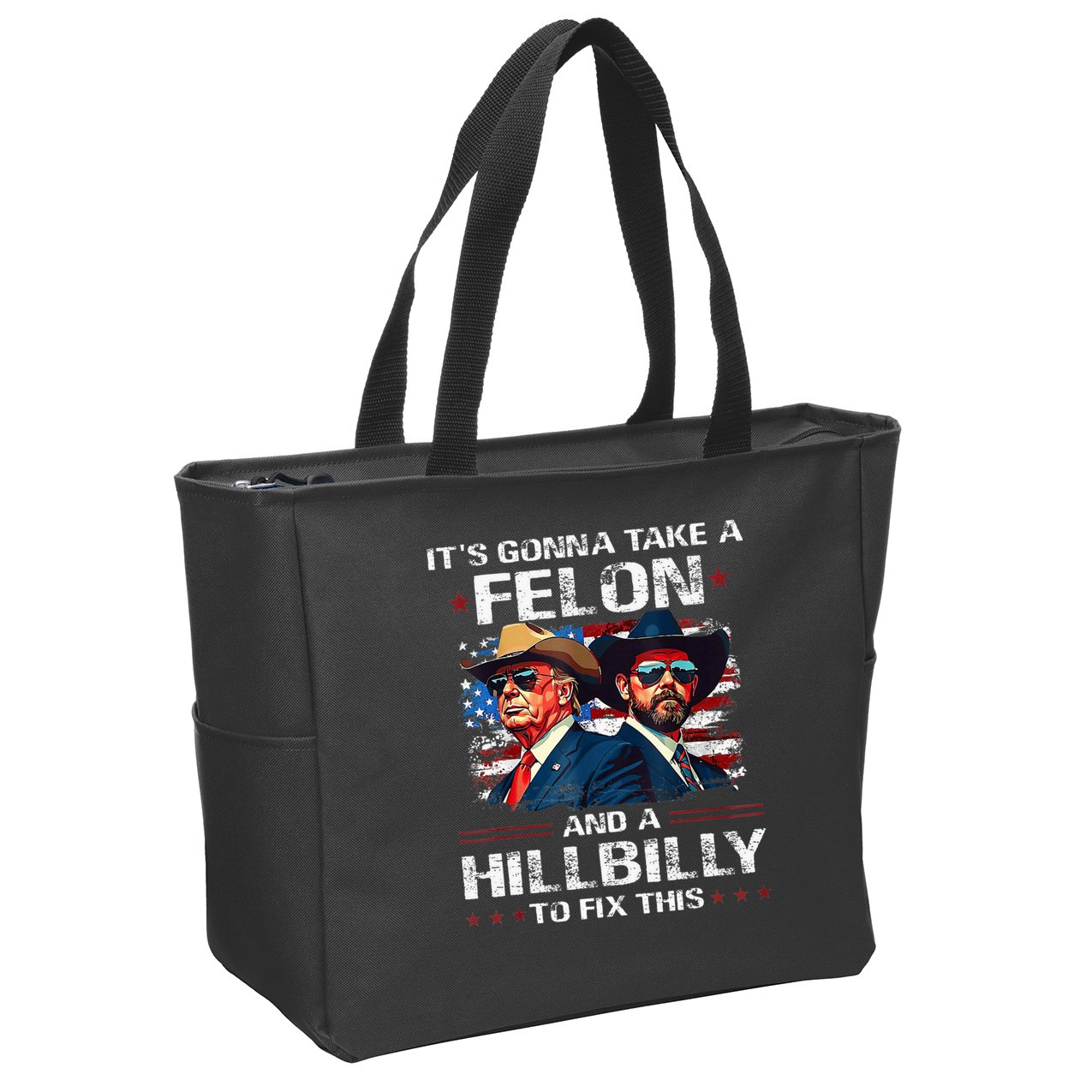 Trump 2024 Vance 2028 Funny Felon Hillbilly Fix Zip Tote Bag