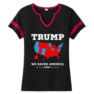 Trump 2024 We Saved America Map Of 2024 Election Ladies Halftime Notch Neck Tee