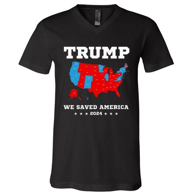 Trump 2024 We Saved America Map Of 2024 Election V-Neck T-Shirt