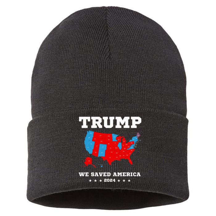 Trump 2024 We Saved America Map Of 2024 Election Sustainable Knit Beanie