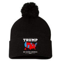 Trump 2024 We Saved America Map Of 2024 Election Pom Pom 12in Knit Beanie