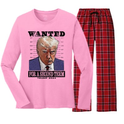 Trump 2024 Wanted For A 2nd Term Women's Long Sleeve Flannel Pajama Set 