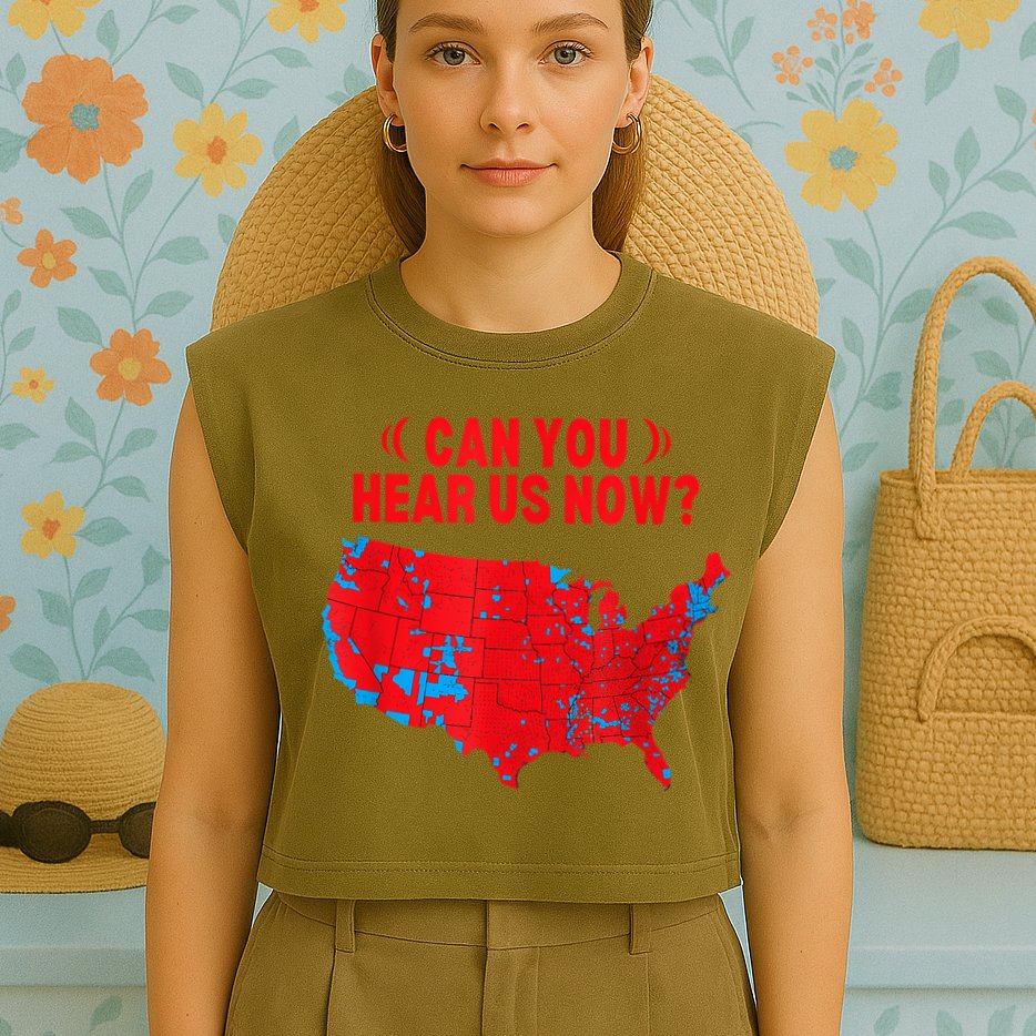 Trump 2024 Winner 312 Electoral Map Can You Hear Us Now Garment-Dyed Women's Muscle Tee