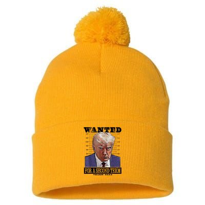 Trump 2024 Wanted For A 2nd Term Pom Pom 12in Knit Beanie