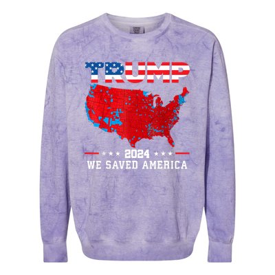 Trump 2024 We Saved America Map Of 2024 Election Results Colorblast Crewneck Sweatshirt