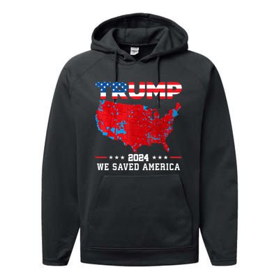 Trump 2024 We Saved America Map Of 2024 Election Results Performance Fleece Hoodie