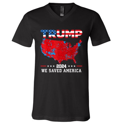 Trump 2024 We Saved America Map Of 2024 Election Results V-Neck T-Shirt