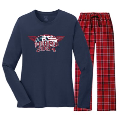 Trump 2024 Winged Logo Women's Long Sleeve Flannel Pajama Set 