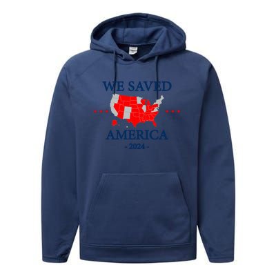 Trump 2024 We Saved America Map Of 2024 Election Results Performance Fleece Hoodie