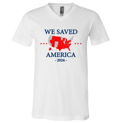 Trump 2024 We Saved America Map Of 2024 Election Results V-Neck T-Shirt