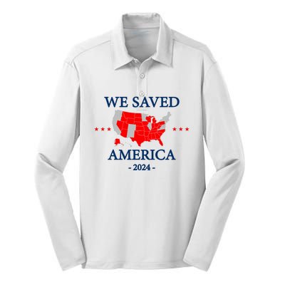 Trump 2024 We Saved America Map Of 2024 Election Results Silk Touch Performance Long Sleeve Polo