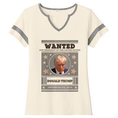 Trump 2024 Wanted For President Of The United States Ladies Halftime Notch Neck Tee