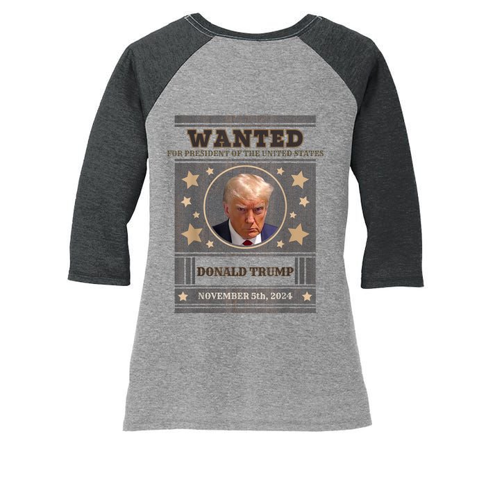 Trump 2024 Wanted For President Of The United States Women's Tri-Blend 3/4-Sleeve Raglan Shirt