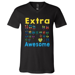 Trisomy 21 XX Extra Chromosome World Down Syndrome Day V-Neck T-Shirt