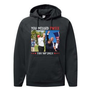 Trump 2024 You Missed Twice Golf Political Performance Fleece Hoodie