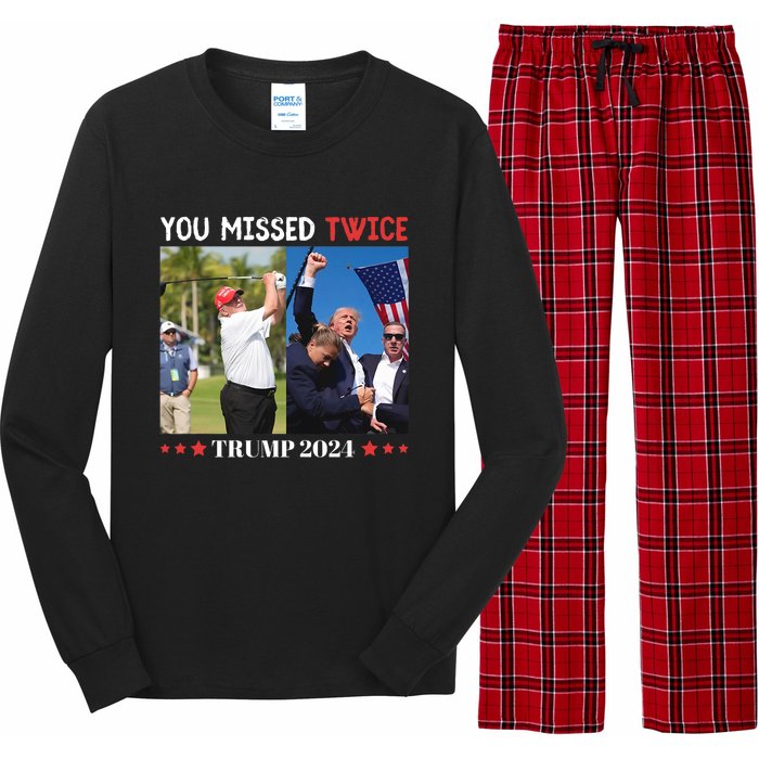 Trump 2024 You Missed Twice Golf Political Long Sleeve Pajama Set