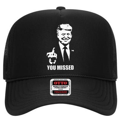 Trump 2024 You Missed Butler Pa Rally Patriotic Flag High Crown Mesh Back Trucker Hat