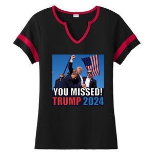 Trump 2024 You Missed! Shot Pennsylvania Rally Ladies Halftime Notch Neck Tee