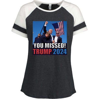 Trump 2024 You Missed! Shot Pennsylvania Rally Enza Ladies Jersey Colorblock Tee