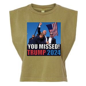 Trump 2024 You Missed! Shot Pennsylvania Rally Garment-Dyed Women's Muscle Tee