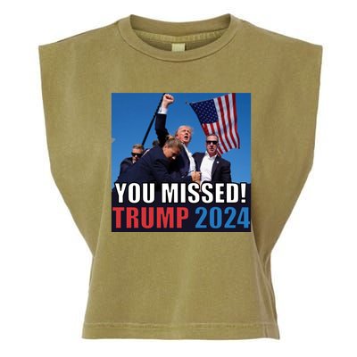 Trump 2024 You Missed! Shot Pennsylvania Rally Garment-Dyed Women's Muscle Tee