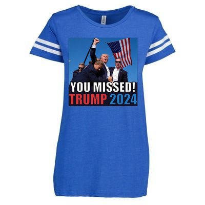 Trump 2024 You Missed! Shot Pennsylvania Rally Enza Ladies Jersey Football T-Shirt