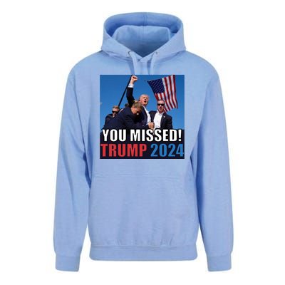 Trump 2024 You Missed! Shot Pennsylvania Rally Unisex Surf Hoodie