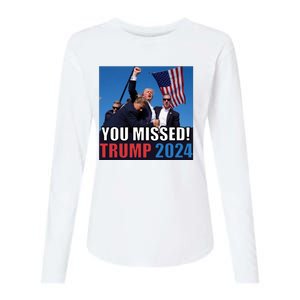 Trump 2024 You Missed! Shot Pennsylvania Rally Womens Cotton Relaxed Long Sleeve T-Shirt