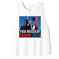 Trump 2024 You Missed! Shot Pennsylvania Rally Women's Racerback Cropped Tank