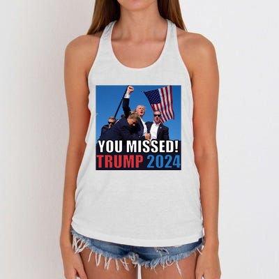 Trump 2024 You Missed! Shot Pennsylvania Rally Women's Knotted Racerback Tank