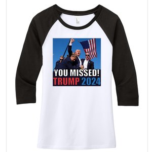 Trump 2024 You Missed! Shot Pennsylvania Rally Women's Tri-Blend 3/4-Sleeve Raglan Shirt